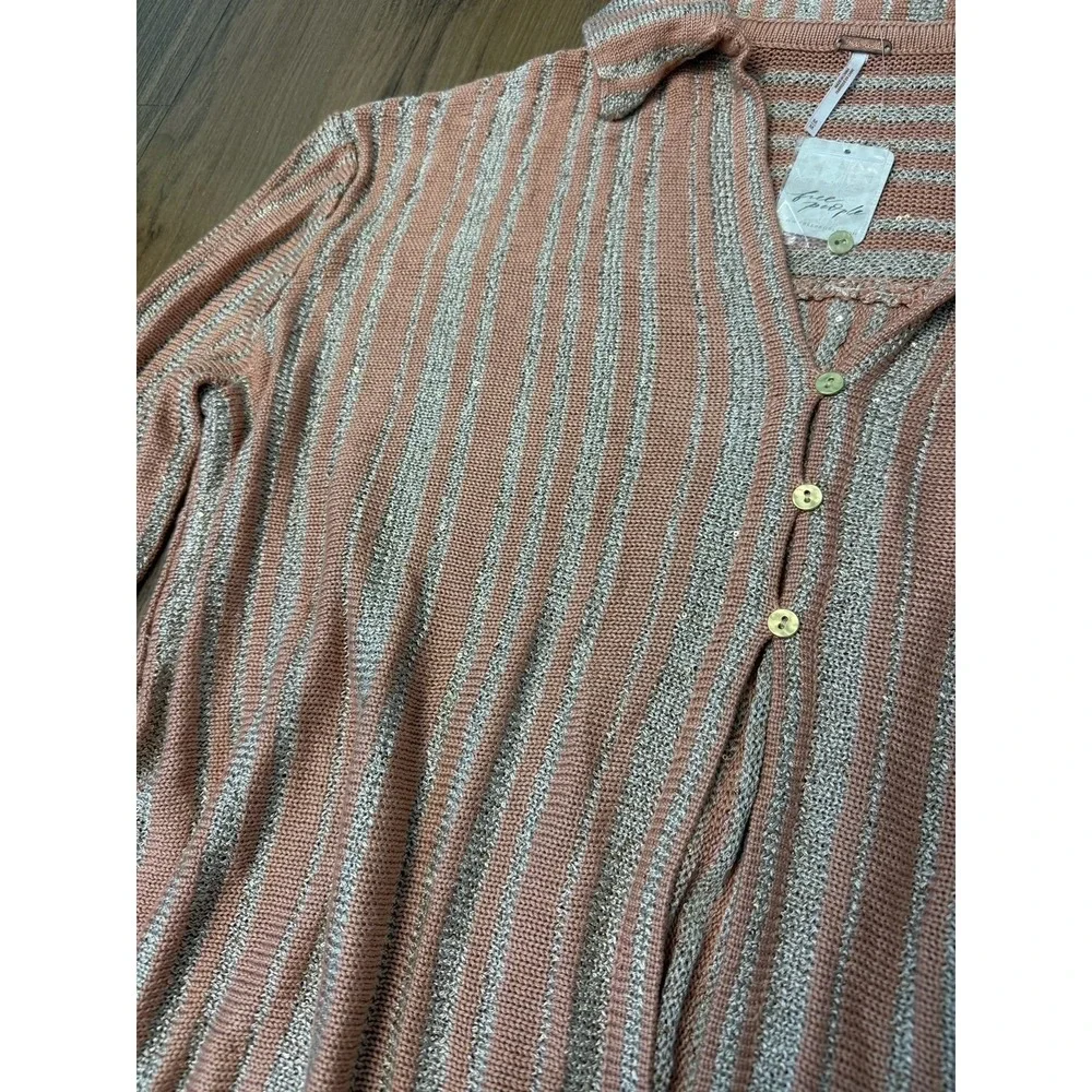 Free People $168 Beach Bash Heavy Knit Sweater Striped Metallic Bohemian Coastal